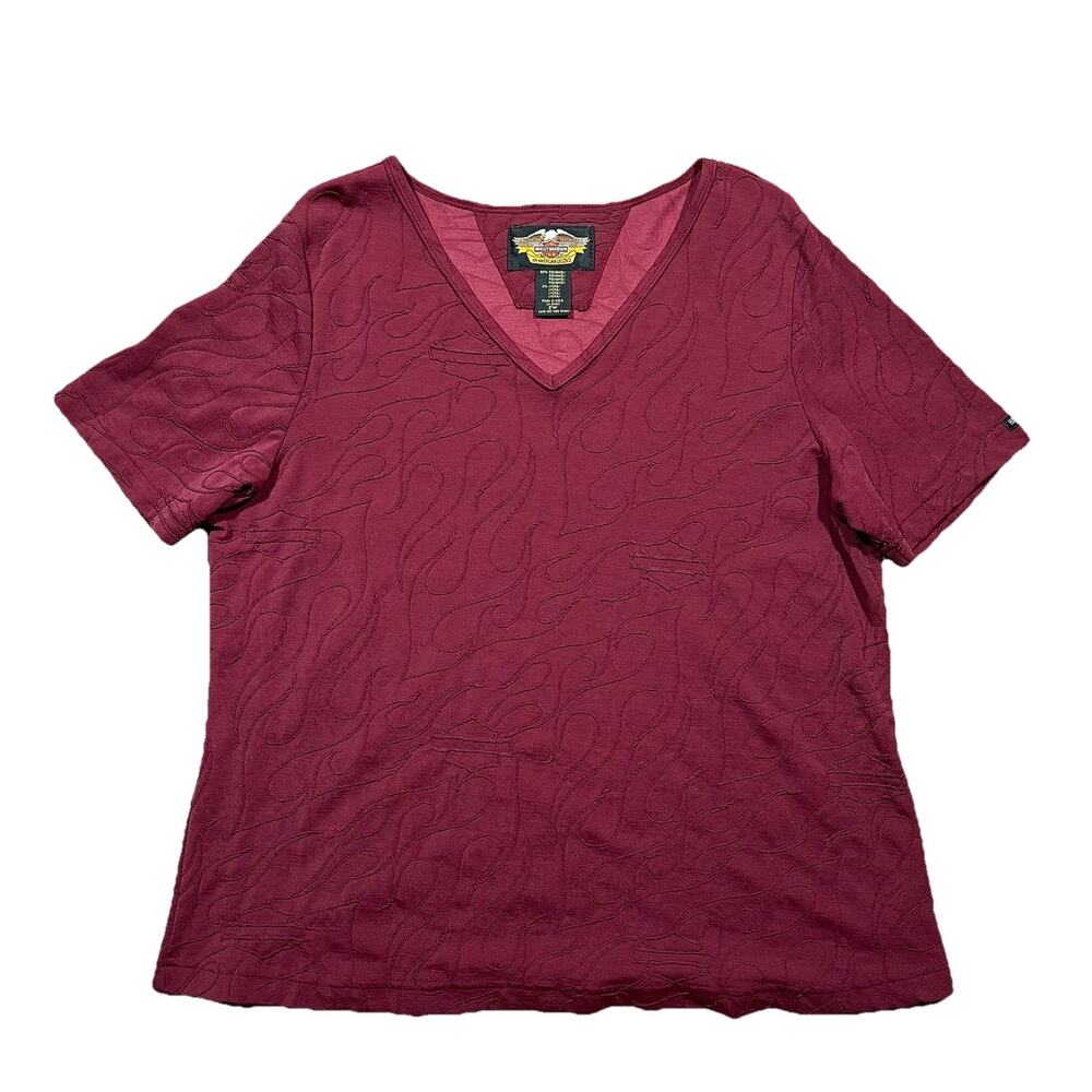 Vintage Harley-Davidson American Legend Burgundy Embossed V-Neck Tee USA 2W
